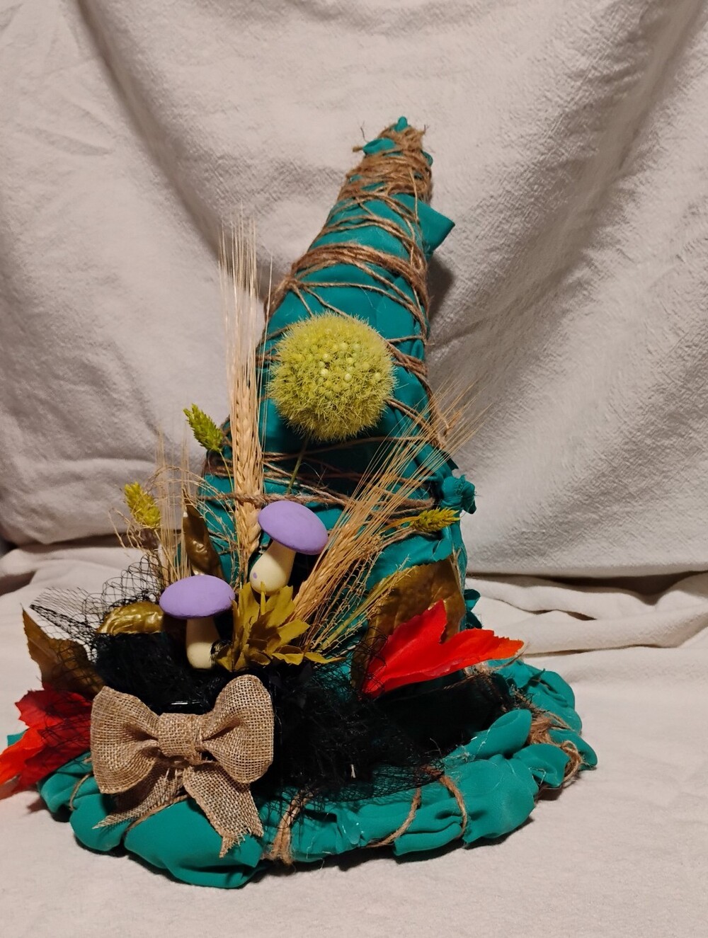 Handmade Teal Woodland Witch Hat Halloween Tabletop Decor Fall Mushroom